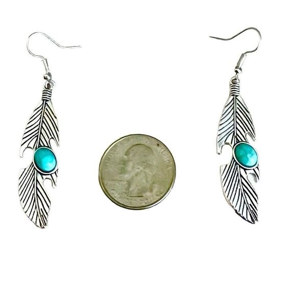 BBR Southwest Native Turquoise & Silver Dangle Earrings - Picture 8 of 8